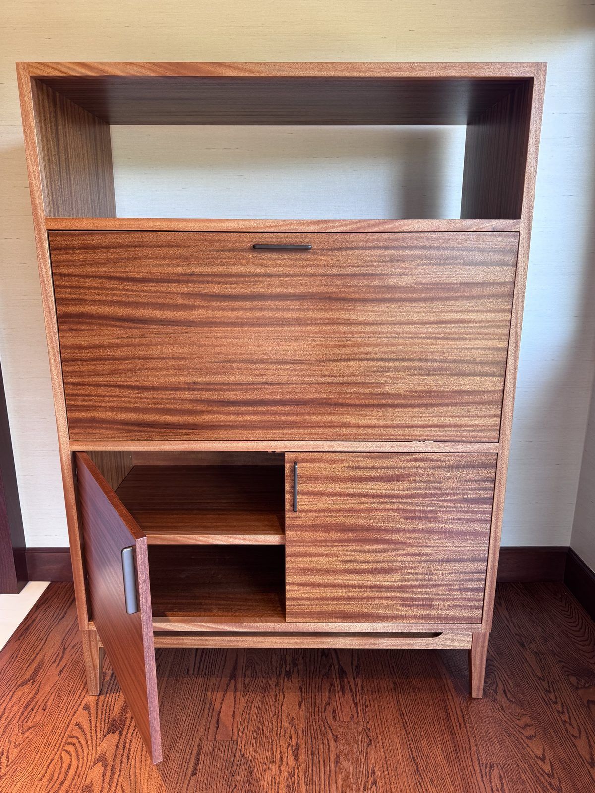 Mahogany drop front desk with interior storage